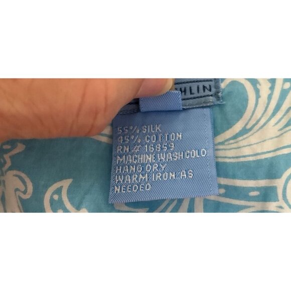 J. McLaughlin Tunic Silk Cotton Blue Paisley Lace Trim V-Neckline Size Large - Picture 8 of 8